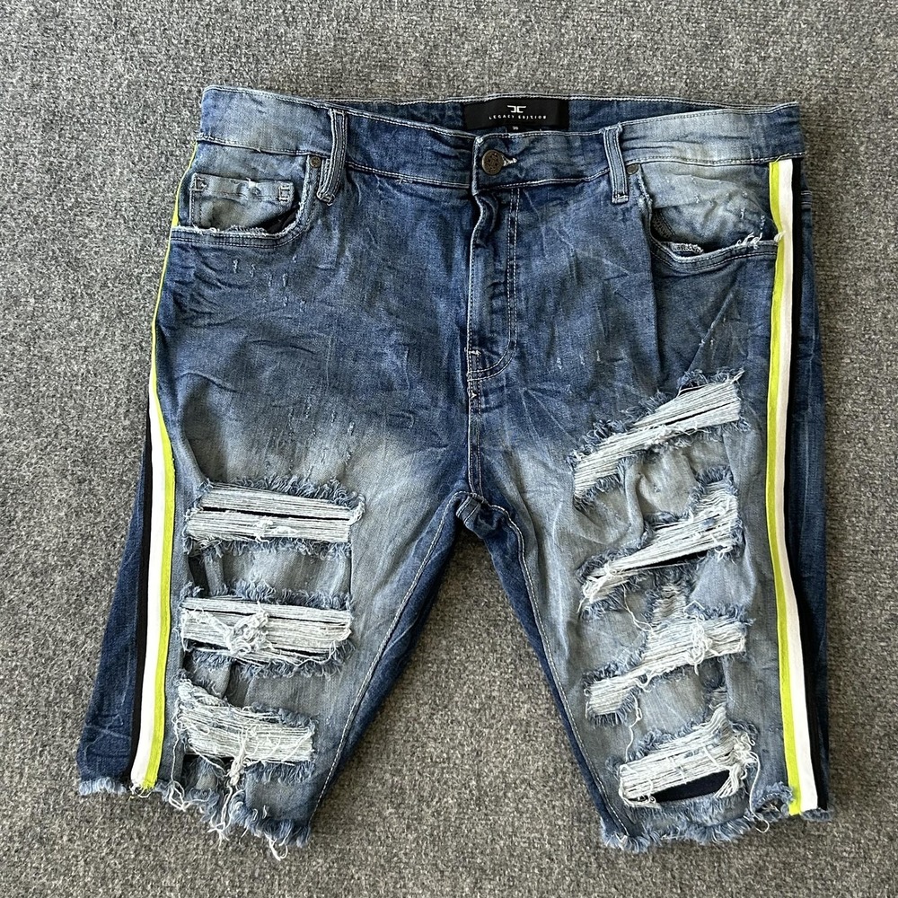 Jordan‎ Craig Shorts Mens 38 Blue Distressed Bermuda Legacy Stripe 12 Inseam